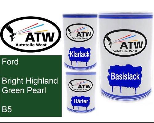 Ford, Bright Highland Green Pearl, B5: 500ml Lackdose + 500ml Klarlack + 250ml Härter - Set, von ATW Autoteile West.